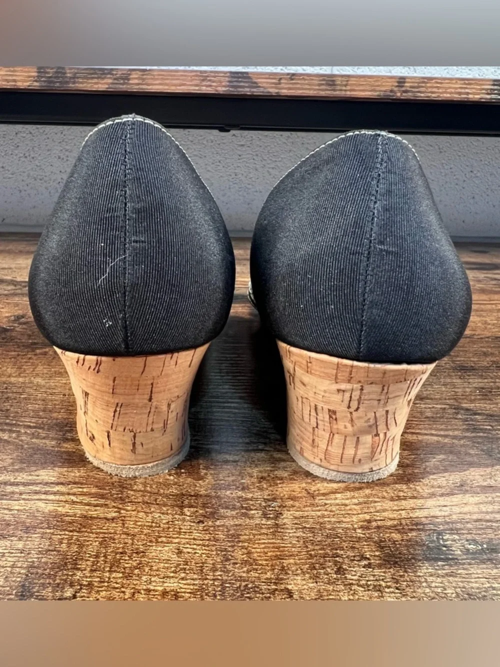 Liz Claiborne Melody‎ Cork Wedge Heel Open Bow Toe Sandals Black Women's 9.5